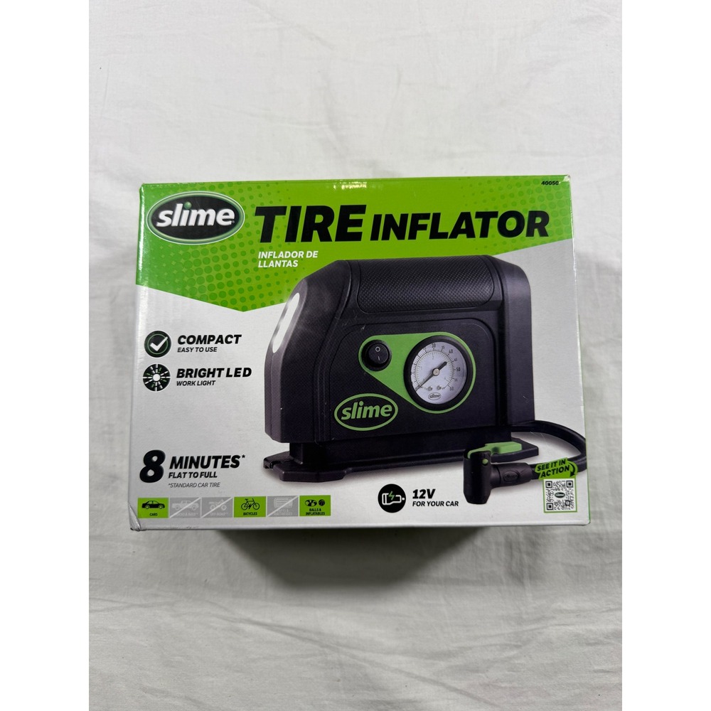 Slime Tire Inflator Automotive Black NEW/OPEN BOX 12V Compact LED Light 40050